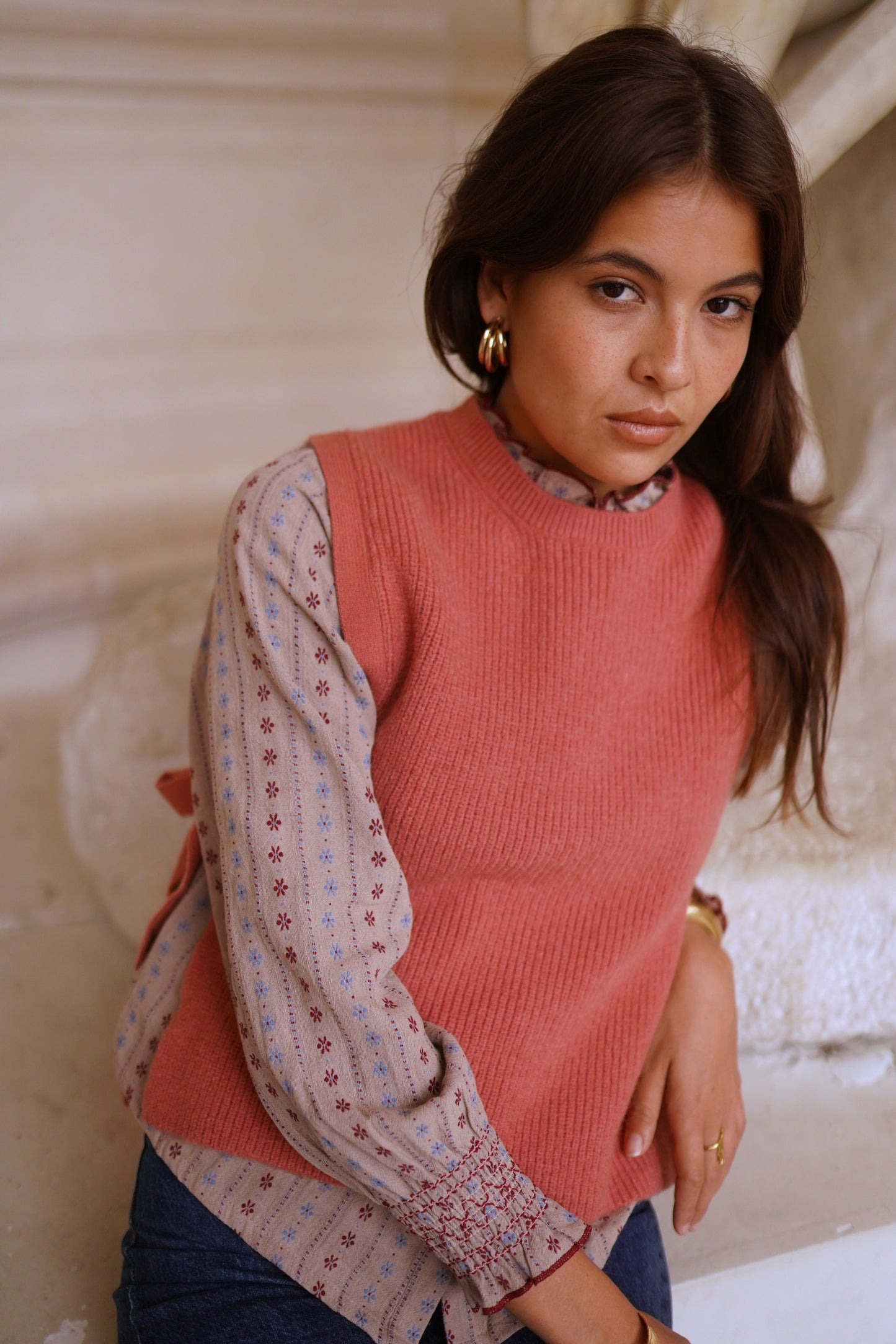 Elodie boho beige embroidered blouse