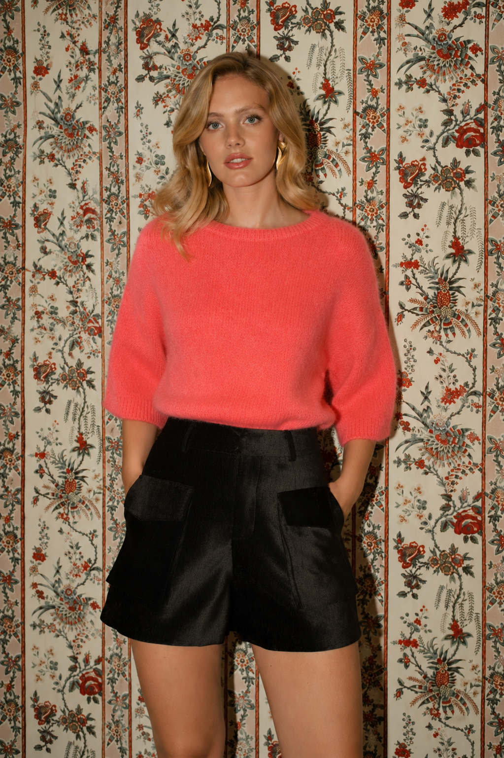 Lottie neon coral short sleeve alpaca jumper