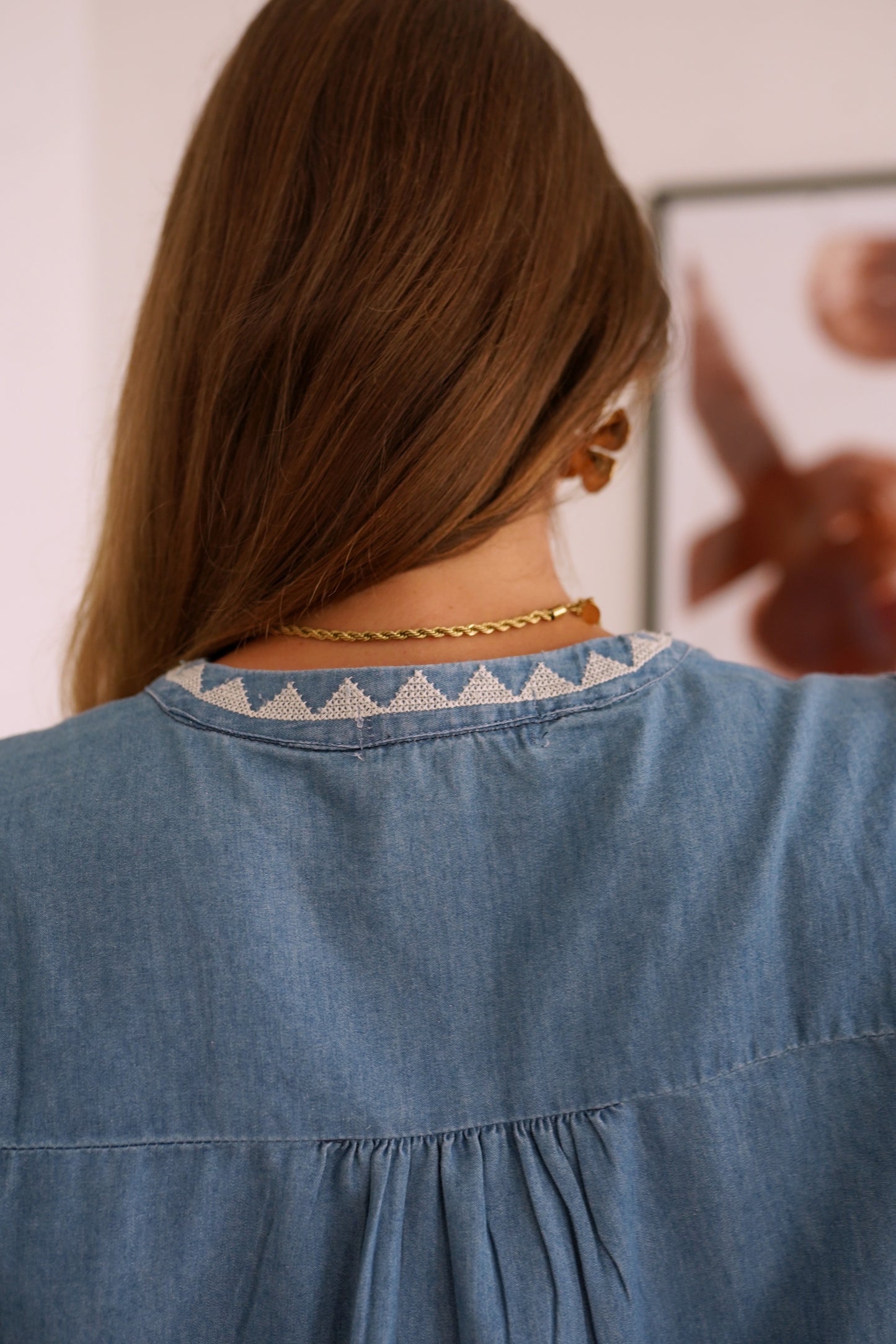 Sadie denim light wash boho blouse