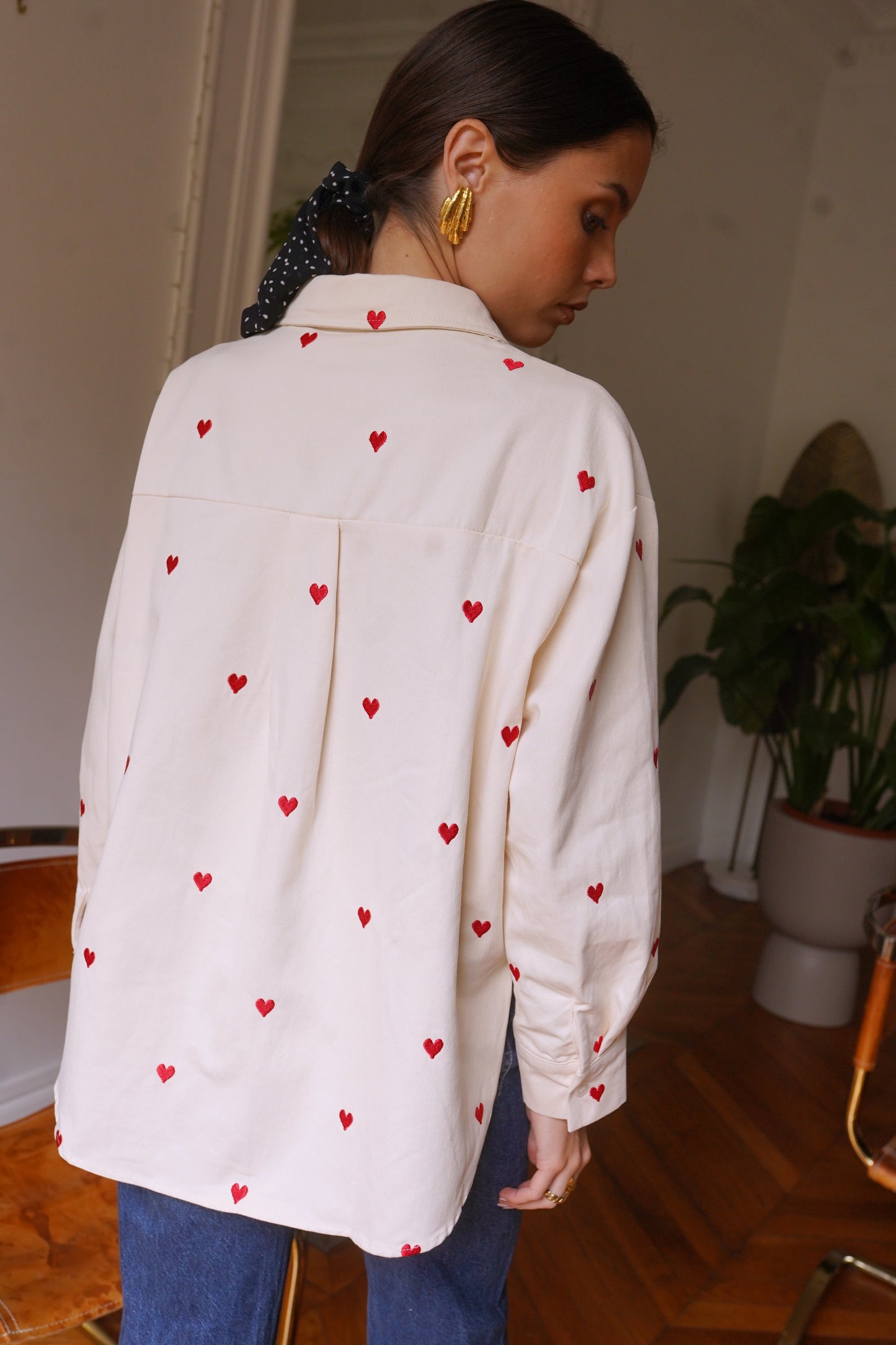 Bella heart print beige cotton shirt