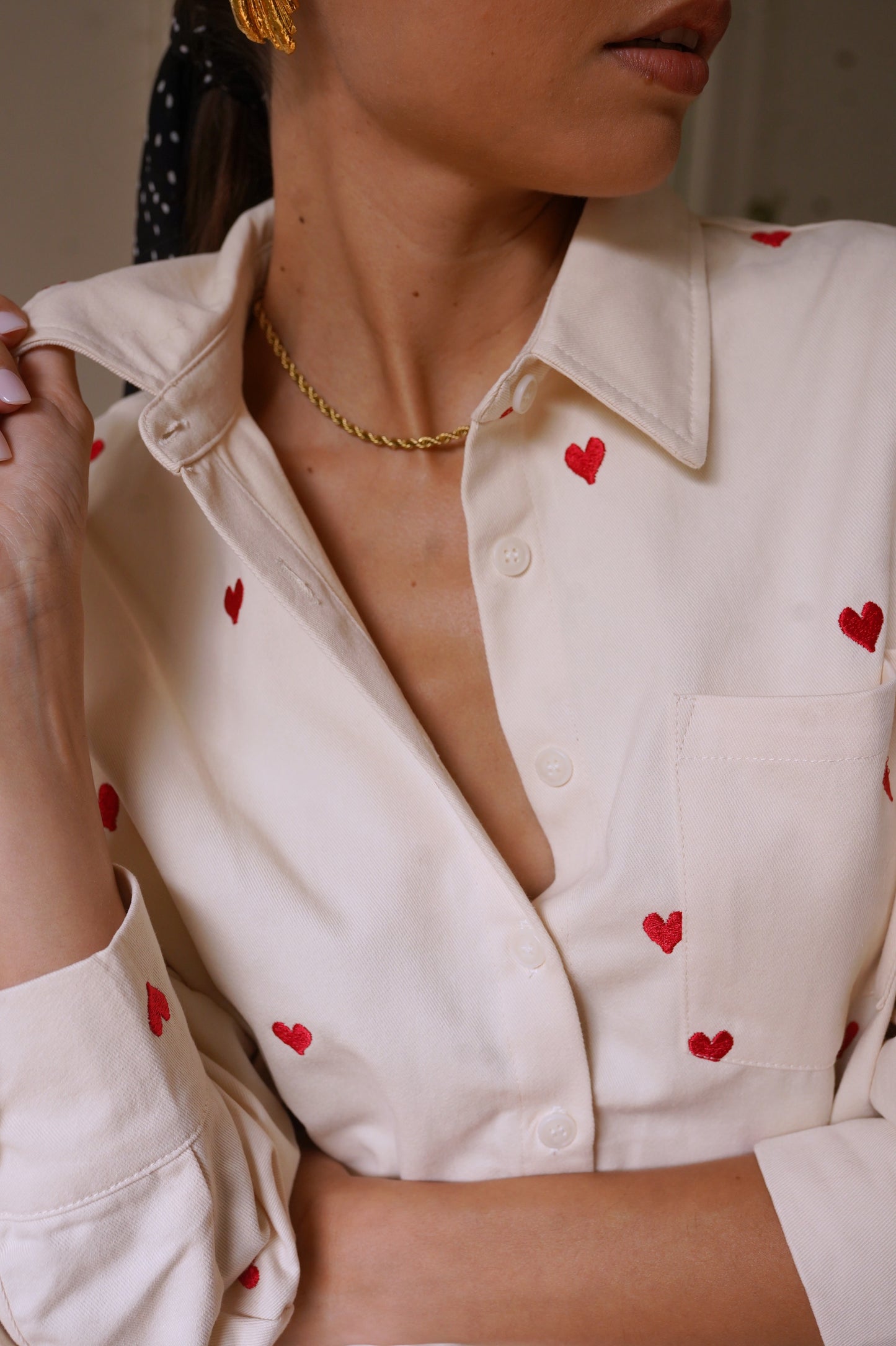 Bella heart print beige cotton shirt