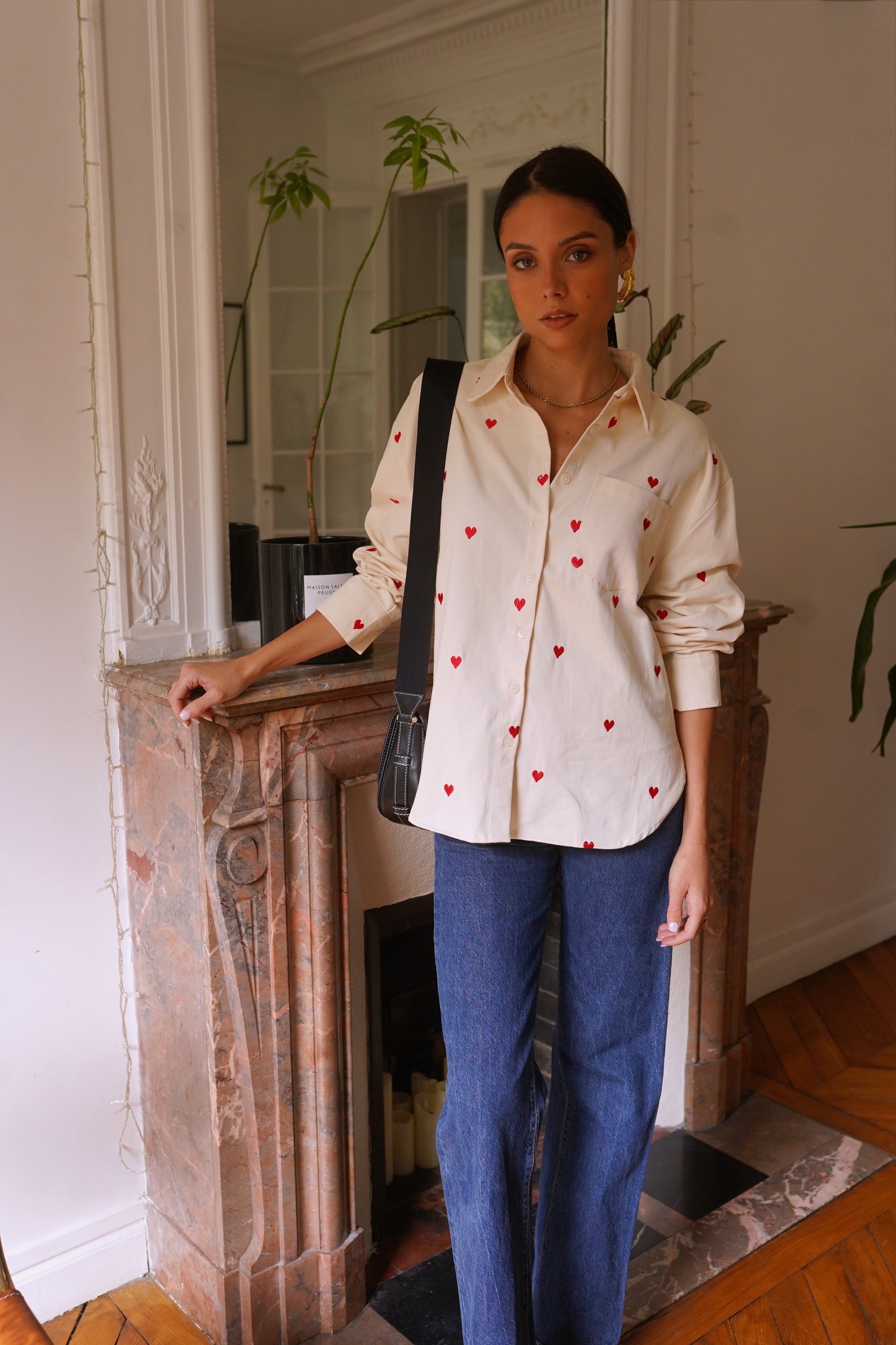 Bella heart print beige cotton shirt