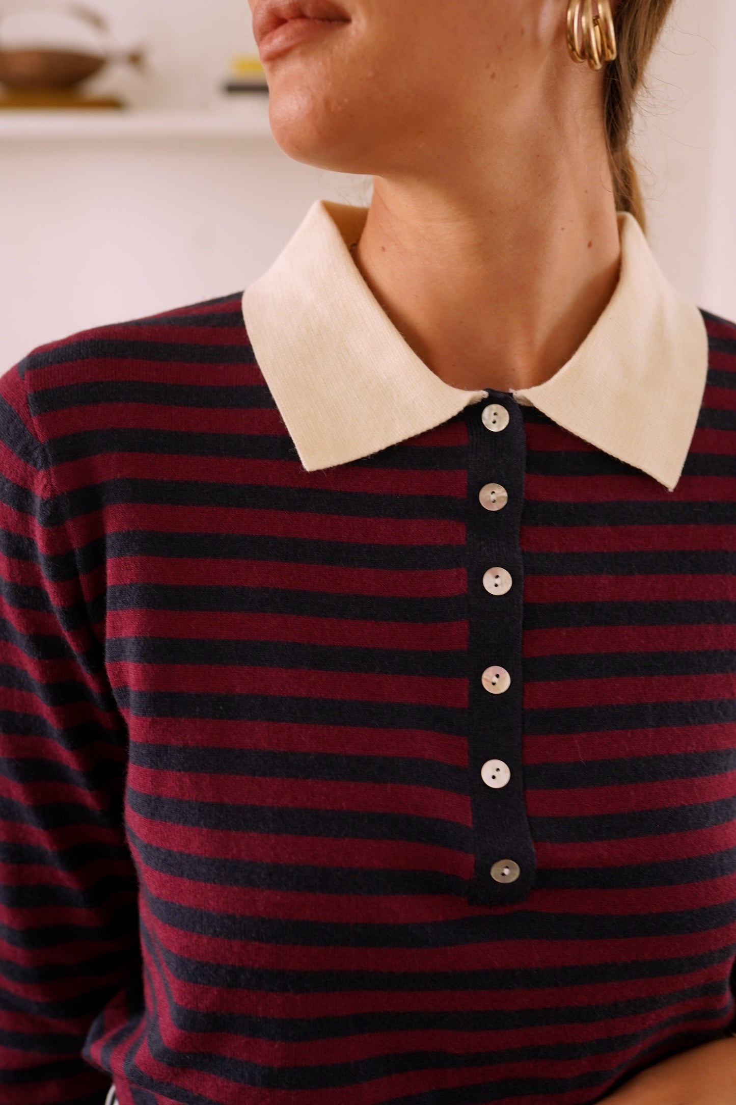 Erin navy & burgundy polo knit jumper