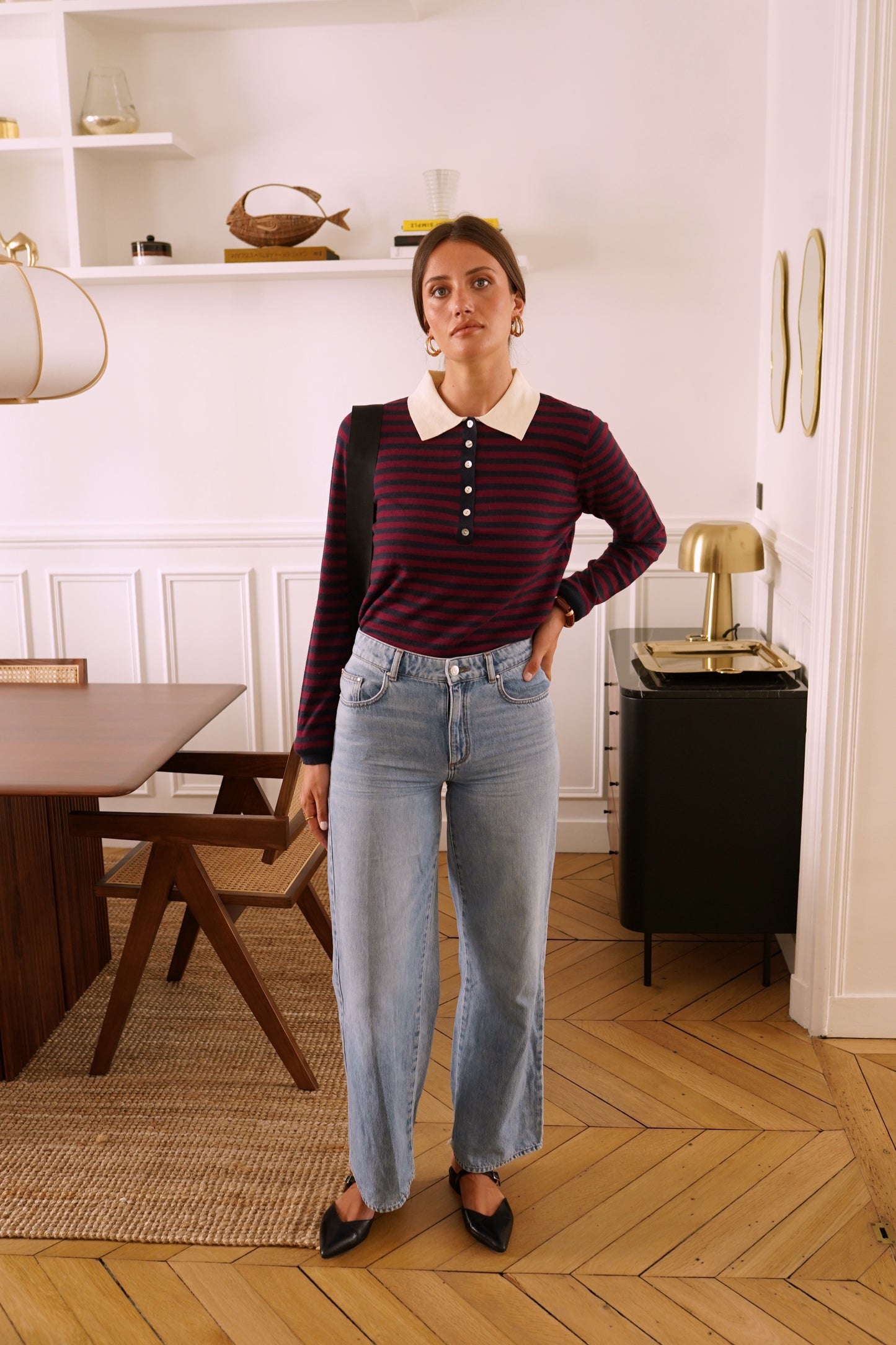 Erin navy & burgundy polo knit jumper