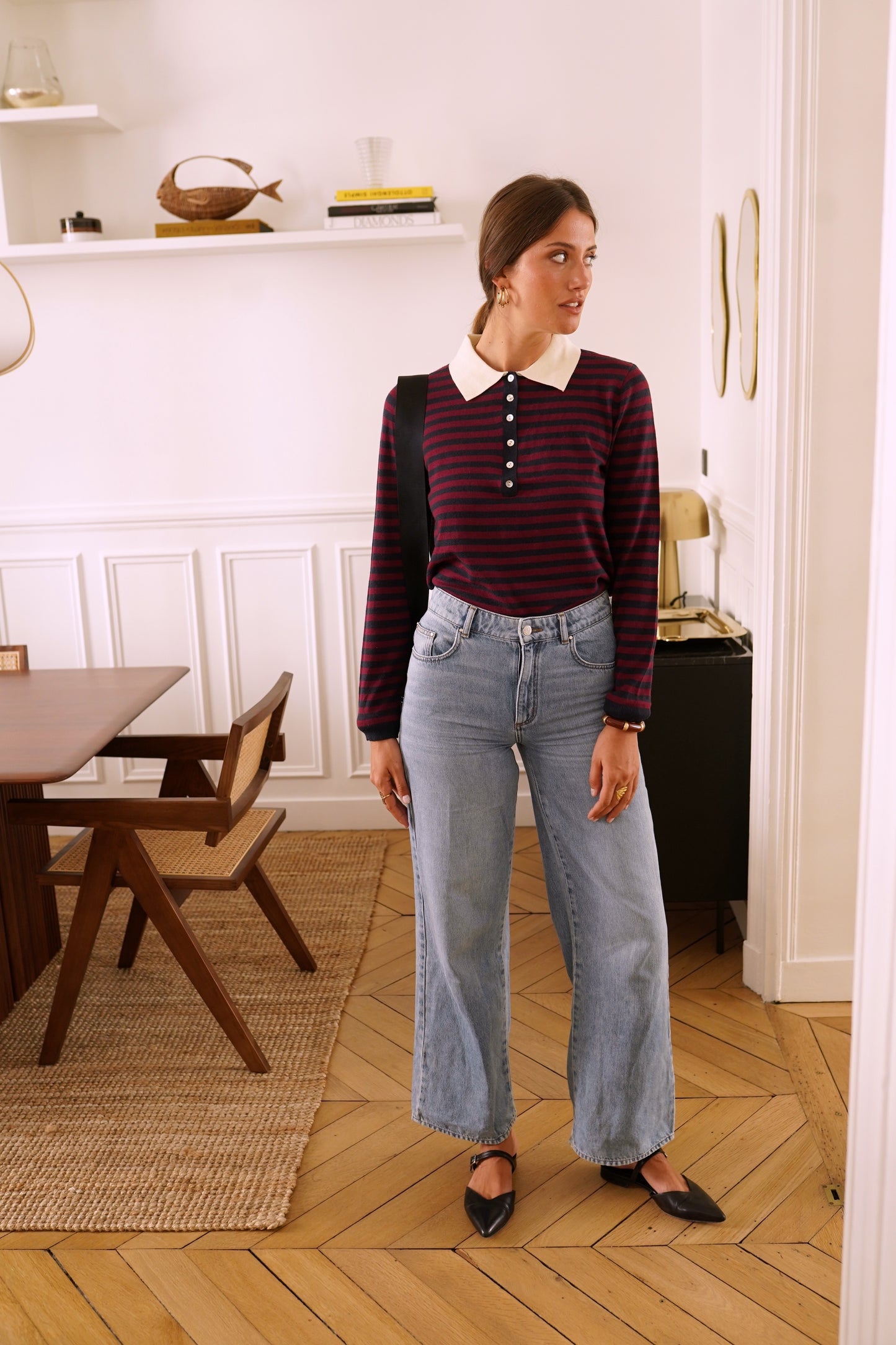 Erin navy & burgundy polo knit jumper