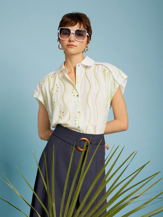 Raglan sleeve blouse with neon die-cut