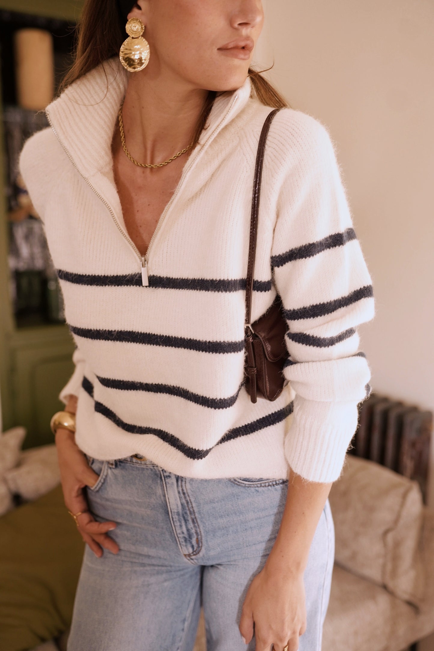 Piper classic stripe zip neck jumper