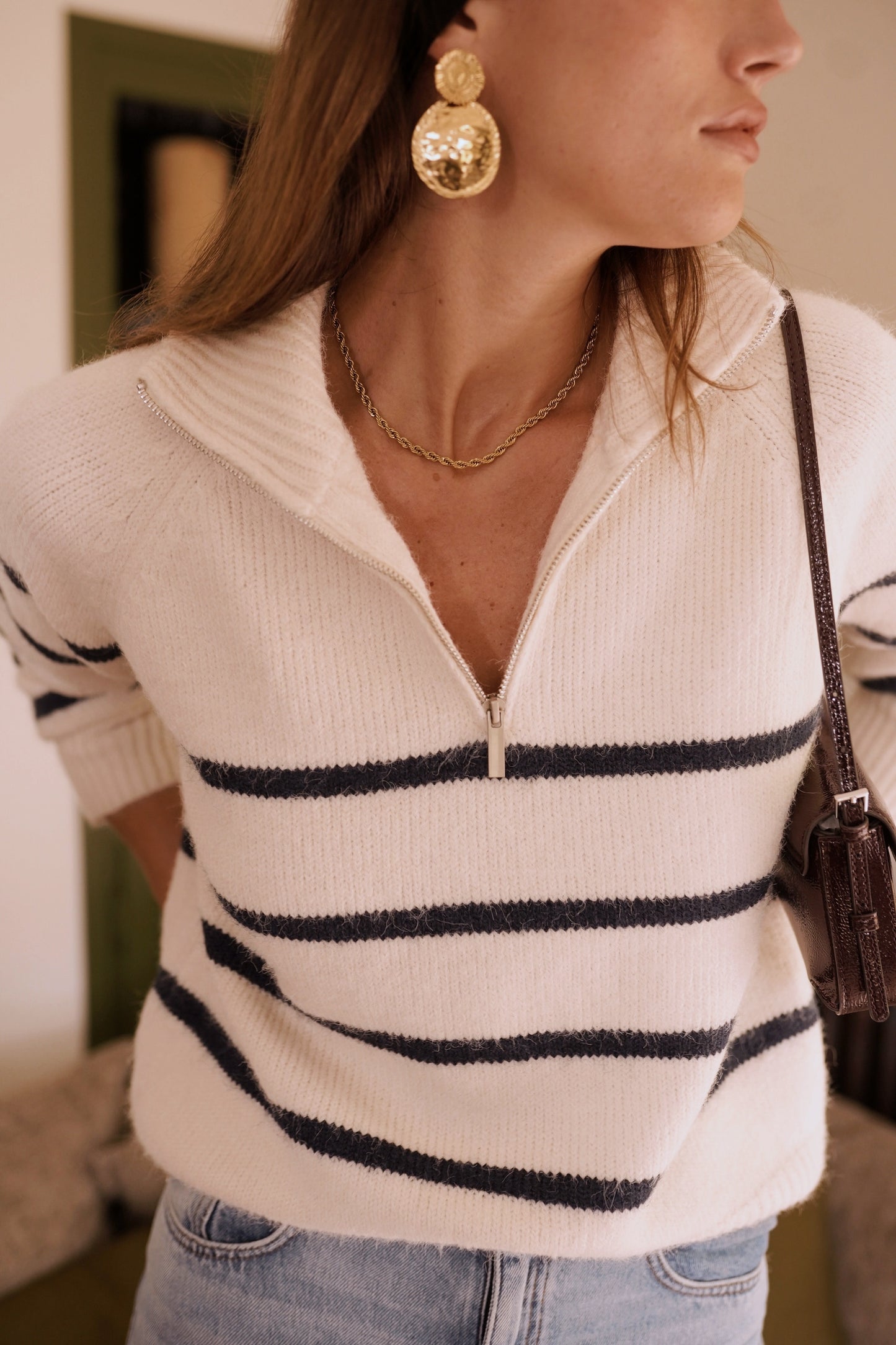 Piper classic stripe zip neck jumper