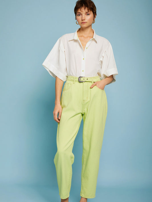 Pleated sleeve blouse with neon buttons