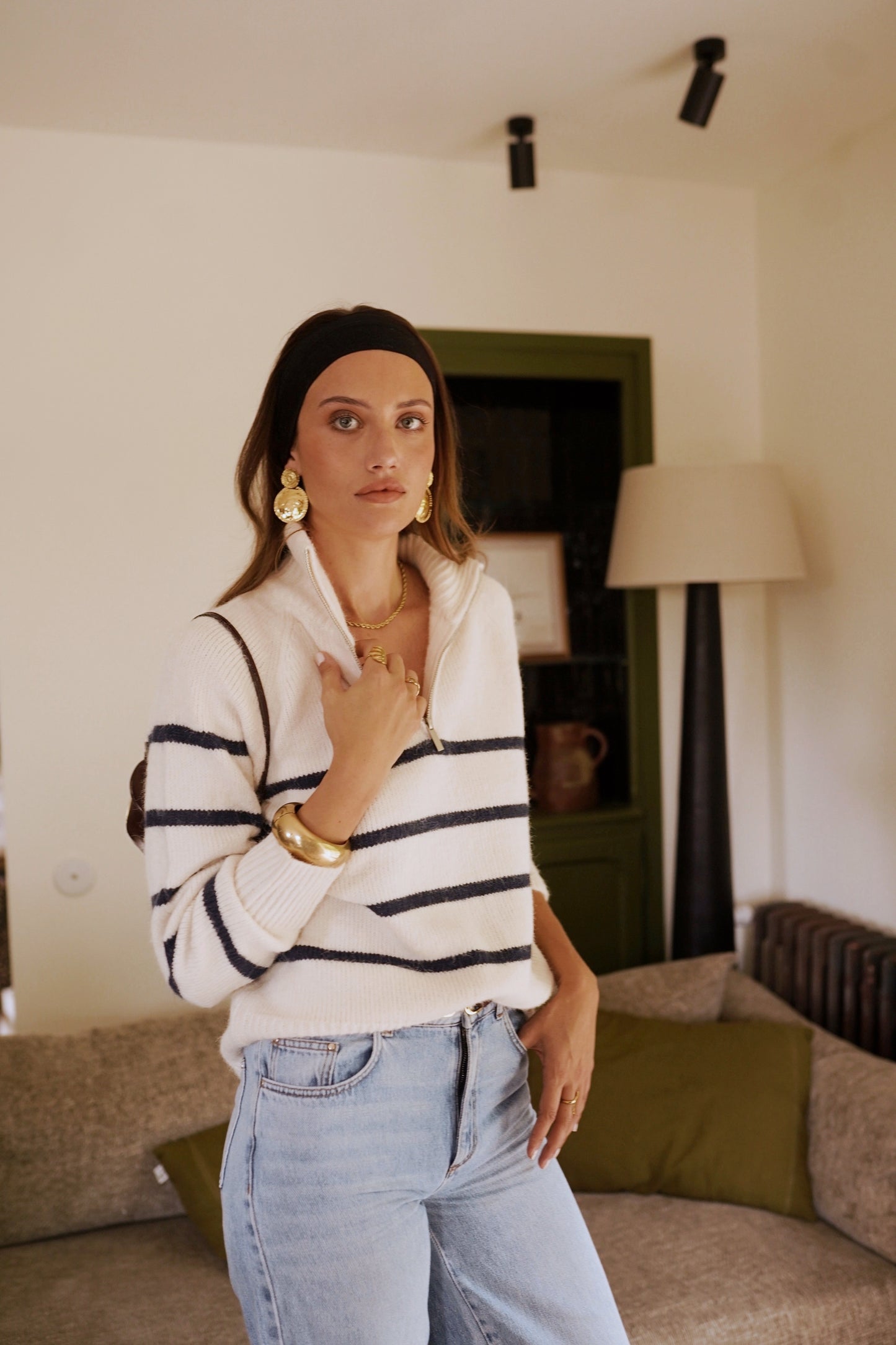Piper classic stripe zip neck jumper