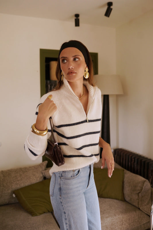Piper classic stripe zip neck jumper