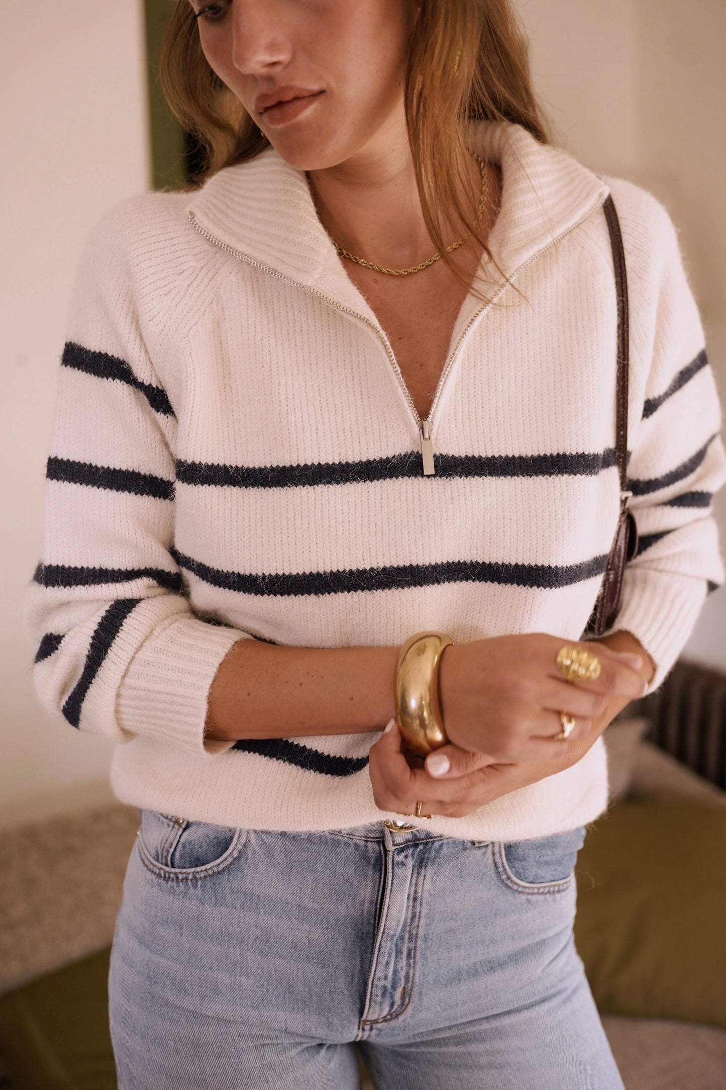 Piper classic stripe zip neck jumper