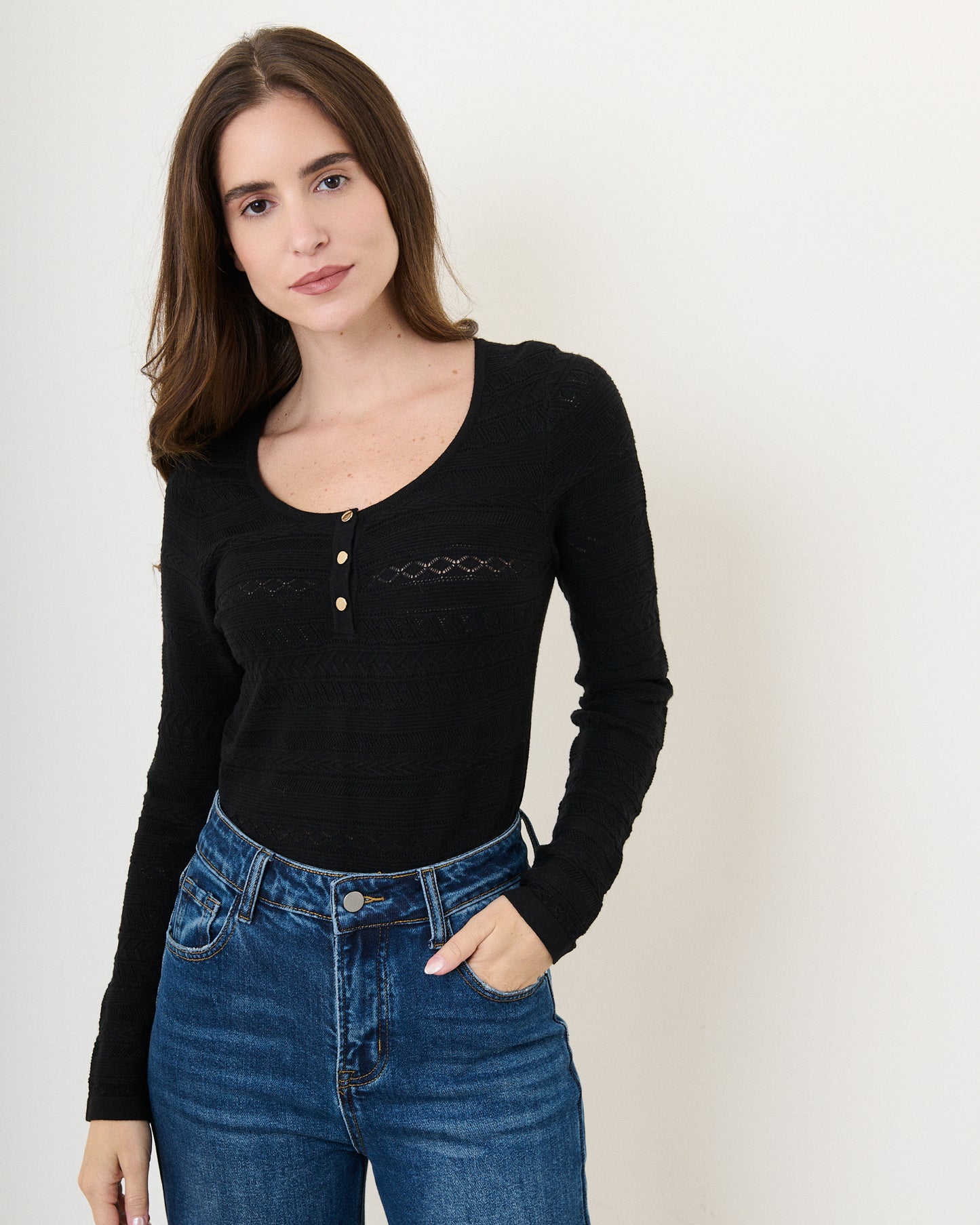 Niamh black long sleeve button up top