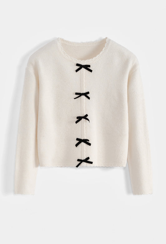 Clara Ivory velvet bow jumper