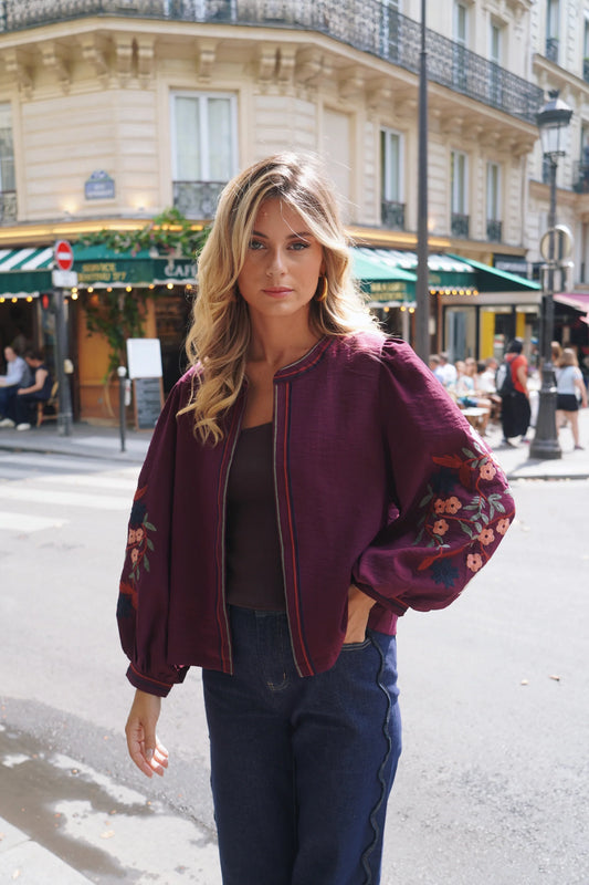 Cecilia burgundy floral boho jacket