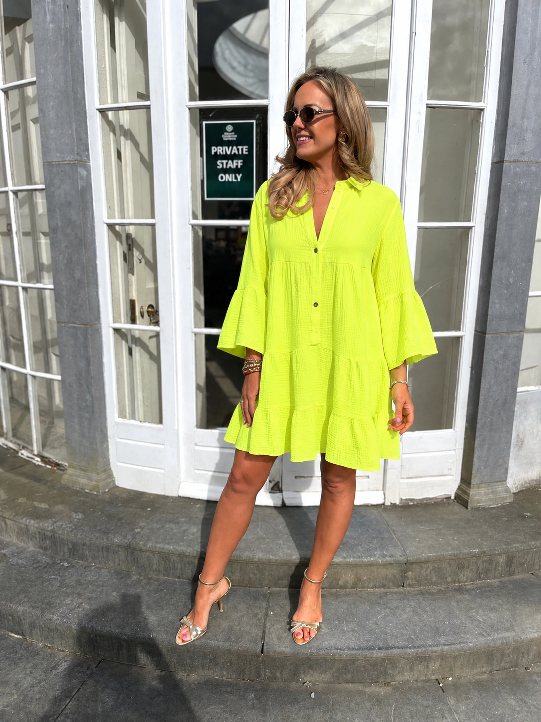 Emily neon yellow cheesecloth short dress