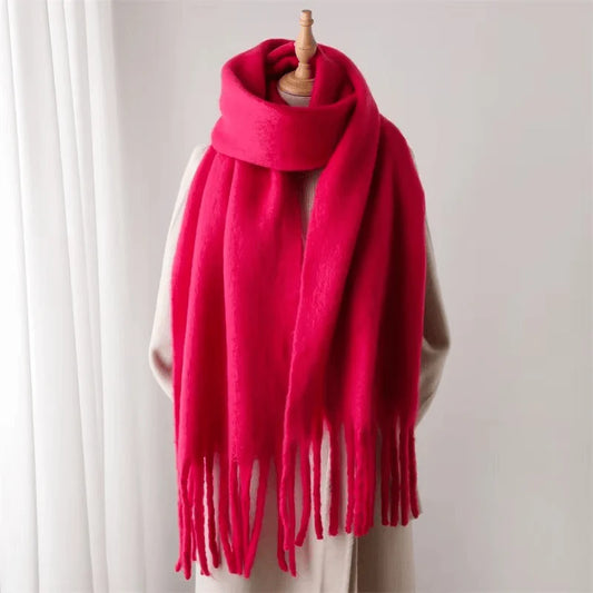 XL wool fluffy raspberry pink scarf