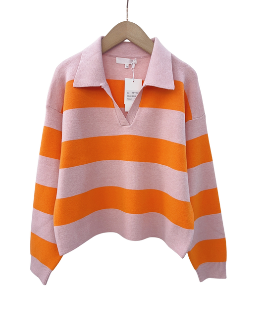Beth stripe rugby shirt jumper orange and pink