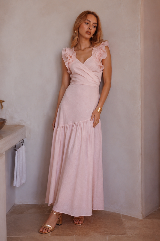 Louise pink ruffle long tiered dress