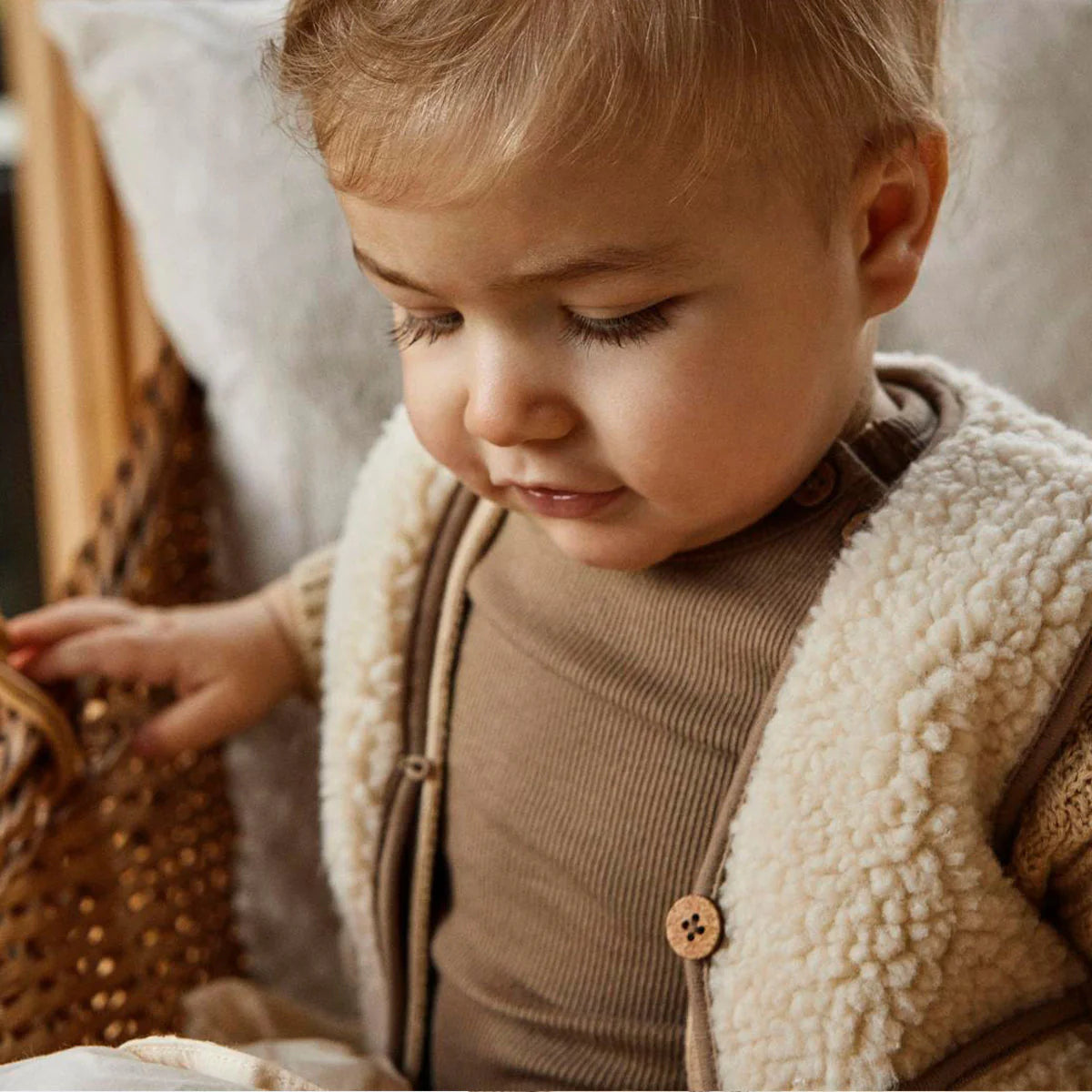Jono Sherpa Kids Vest - Birch