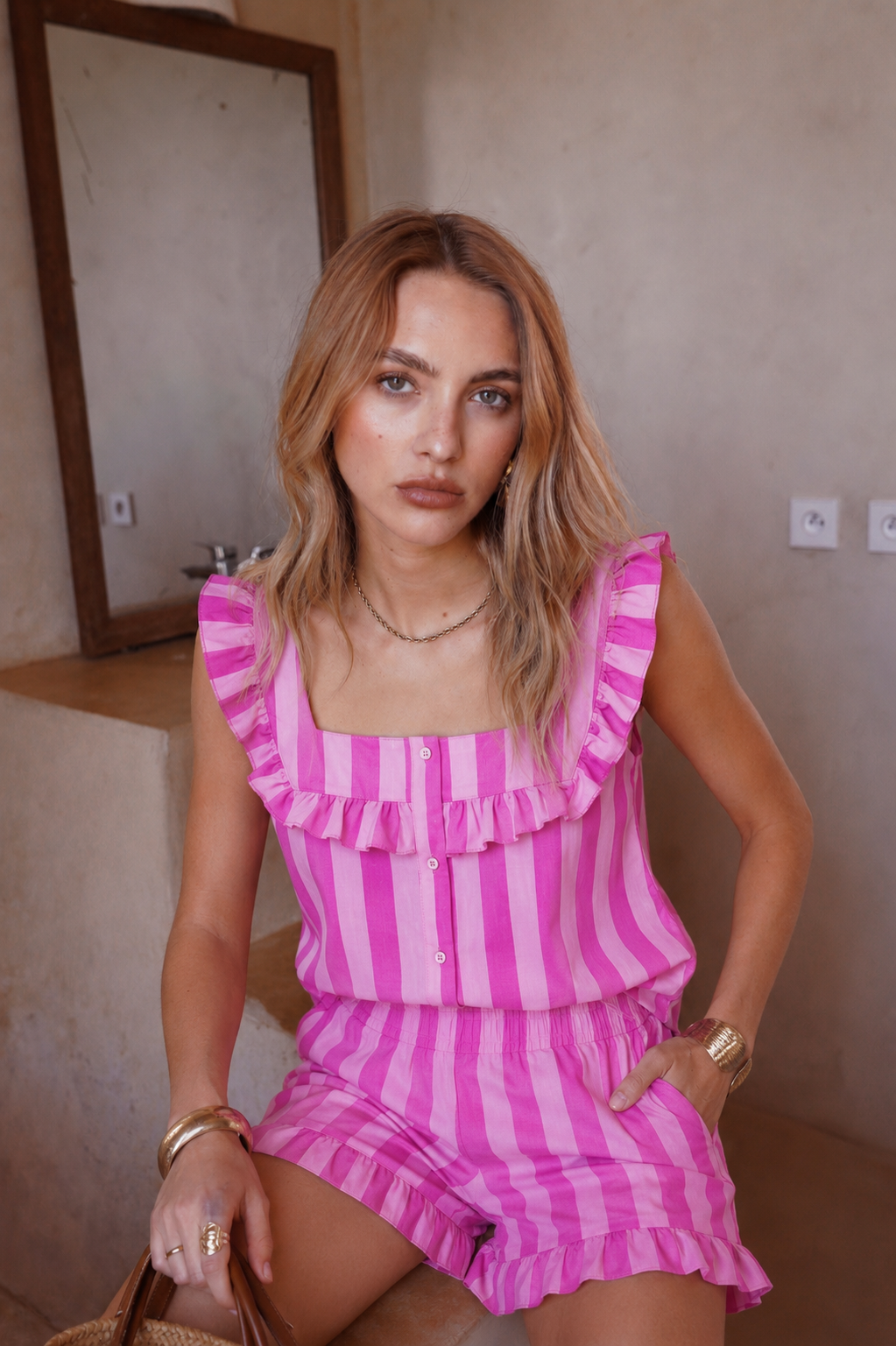 Chelsea pink stripe shorts & top set