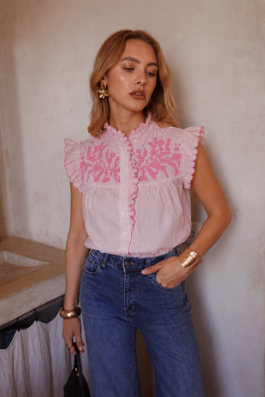 Emma pink embroidered sleeveless blouse