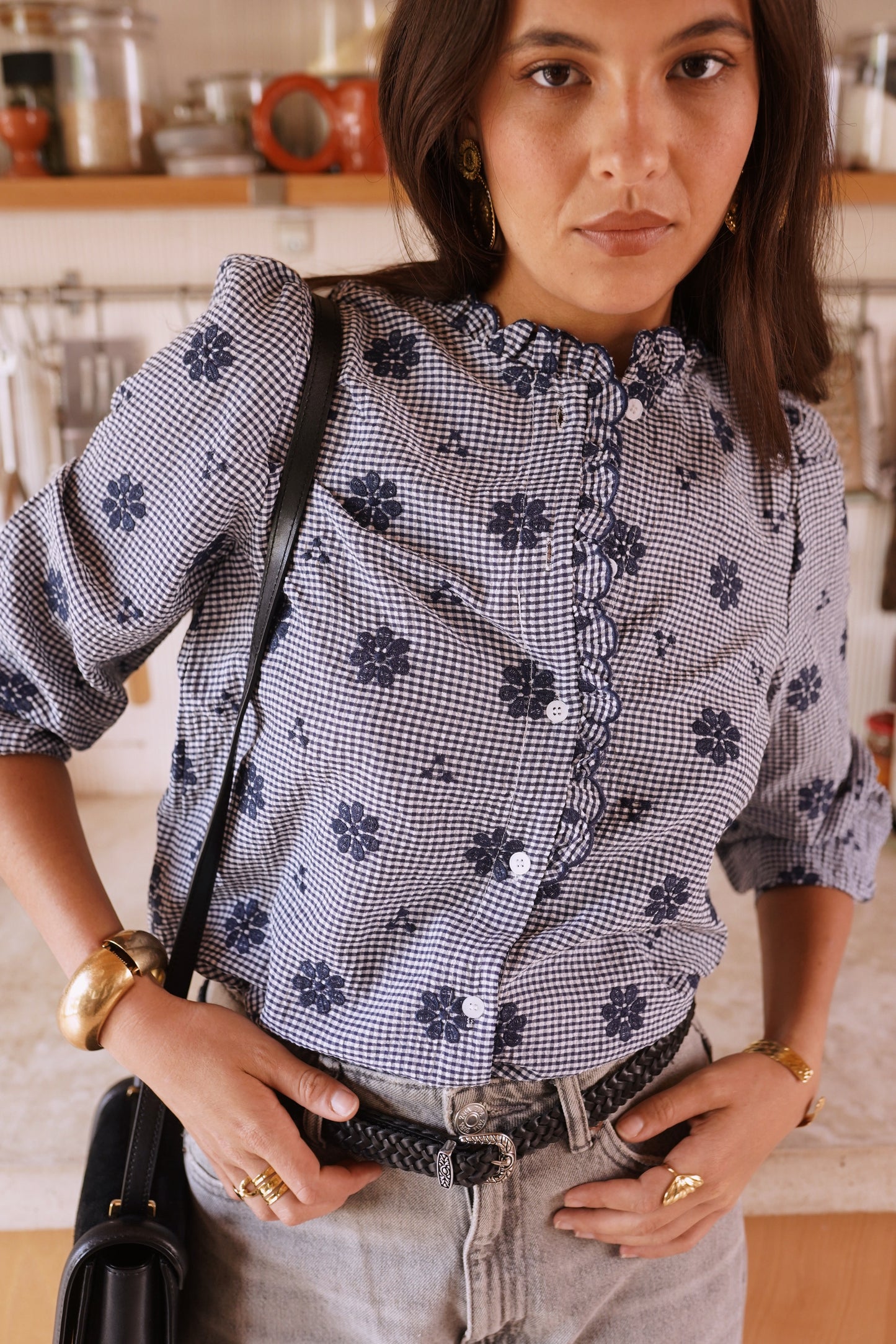 Lillian gingham scalloped blouse