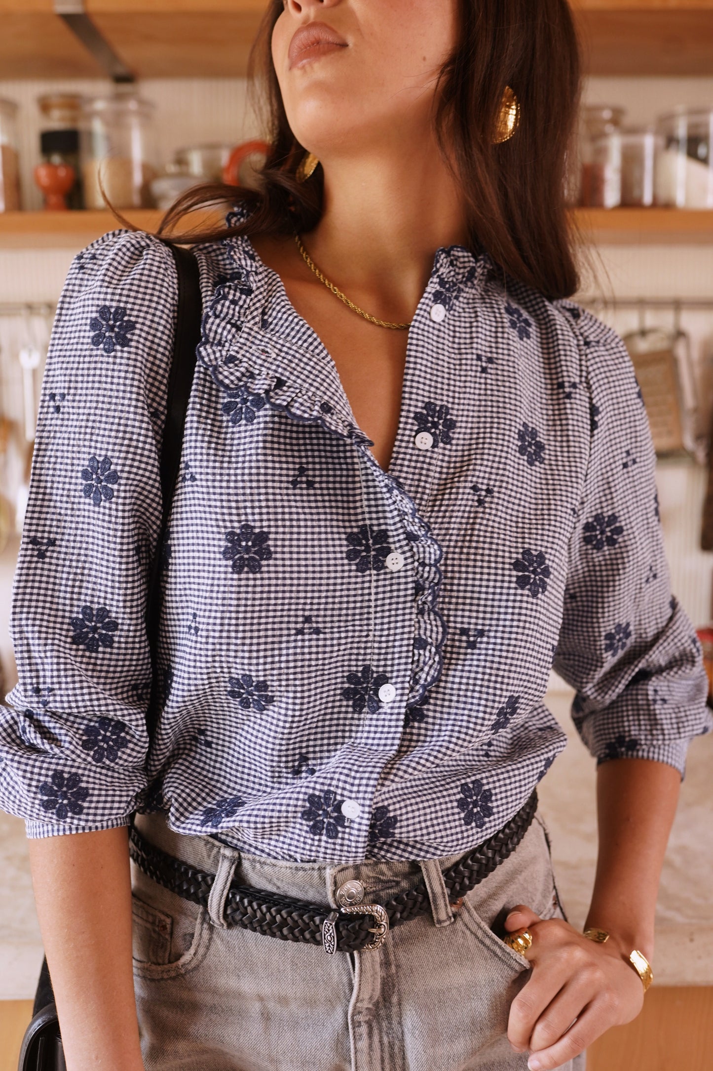 Lillian gingham scalloped blouse