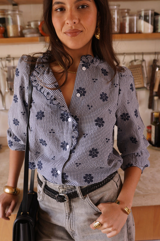 Lillian gingham scalloped blouse