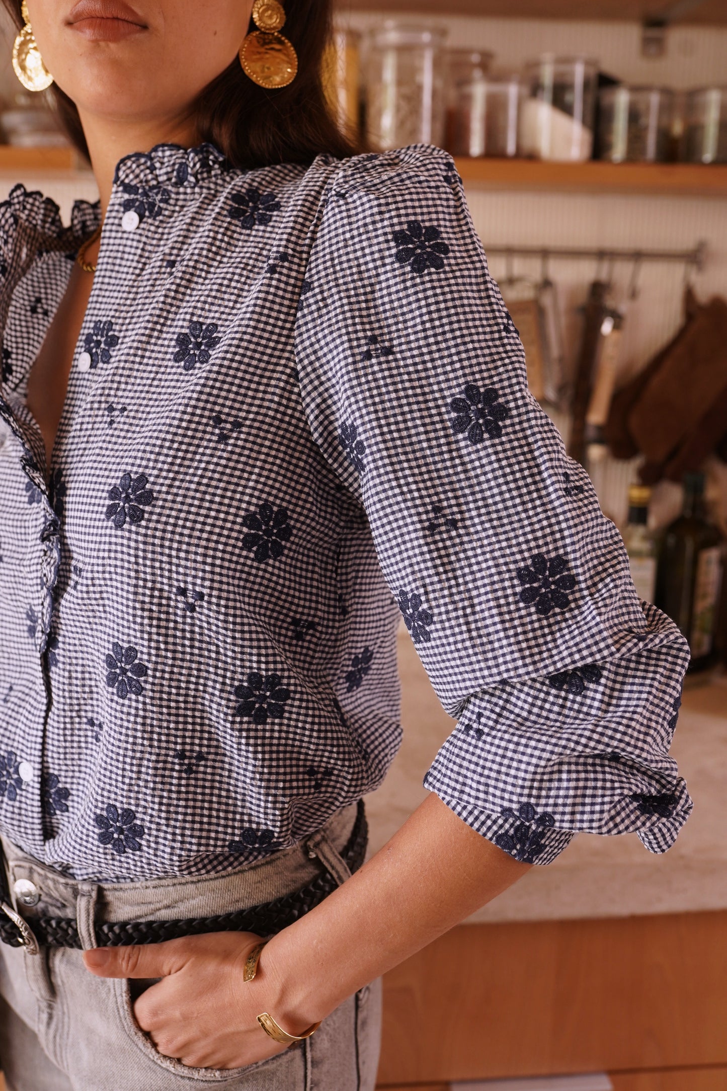 Lillian gingham scalloped blouse
