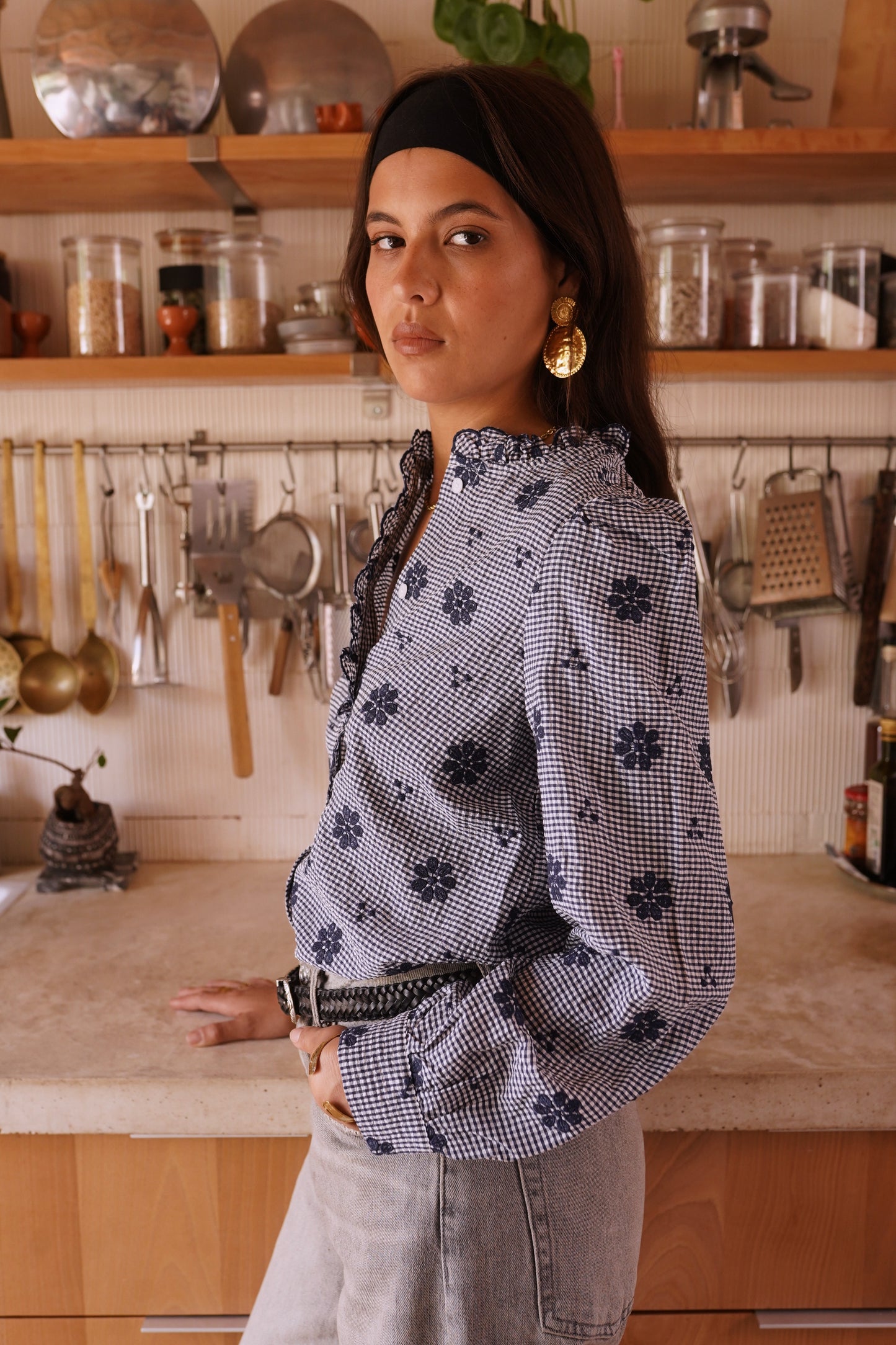 Lillian gingham scalloped blouse