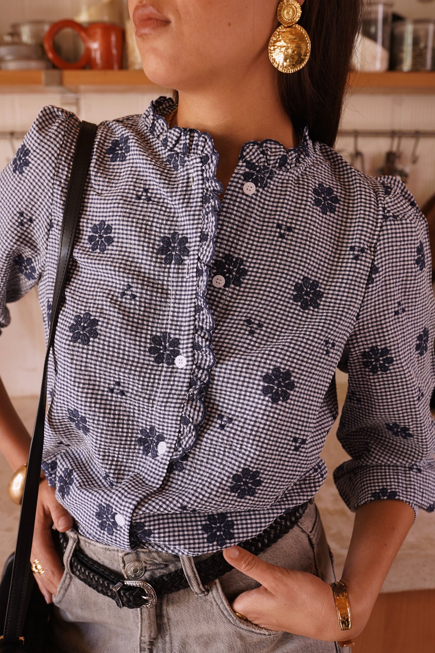 Lillian gingham scalloped blouse