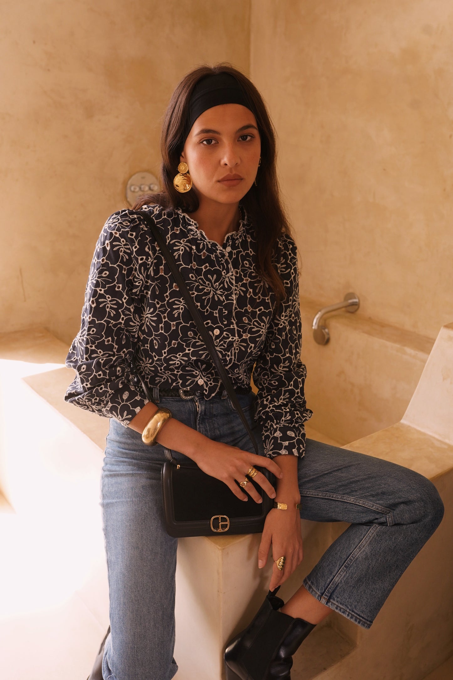 Debbie navy cutwork embroidered blouse