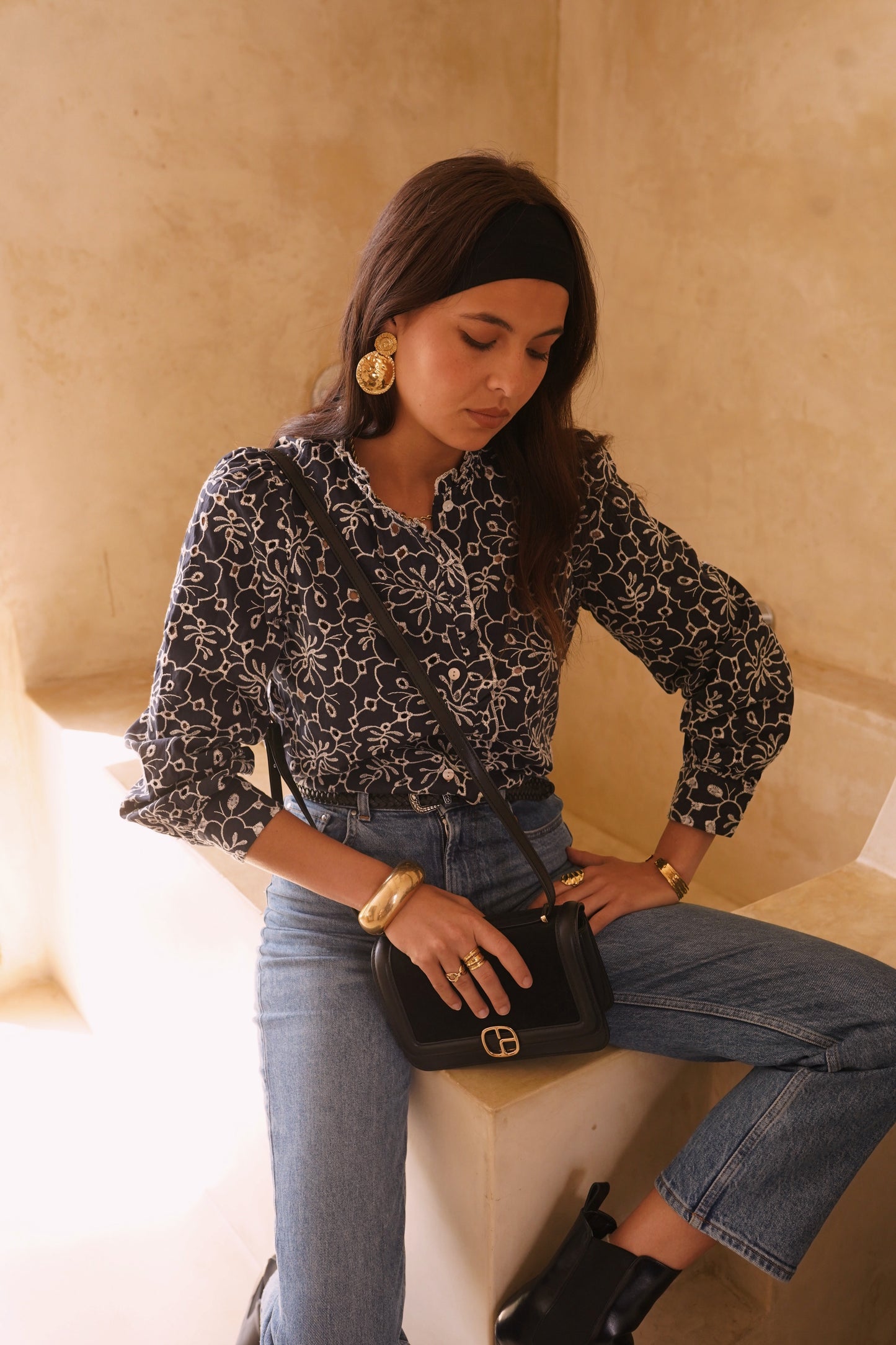 Debbie navy cutwork embroidered blouse