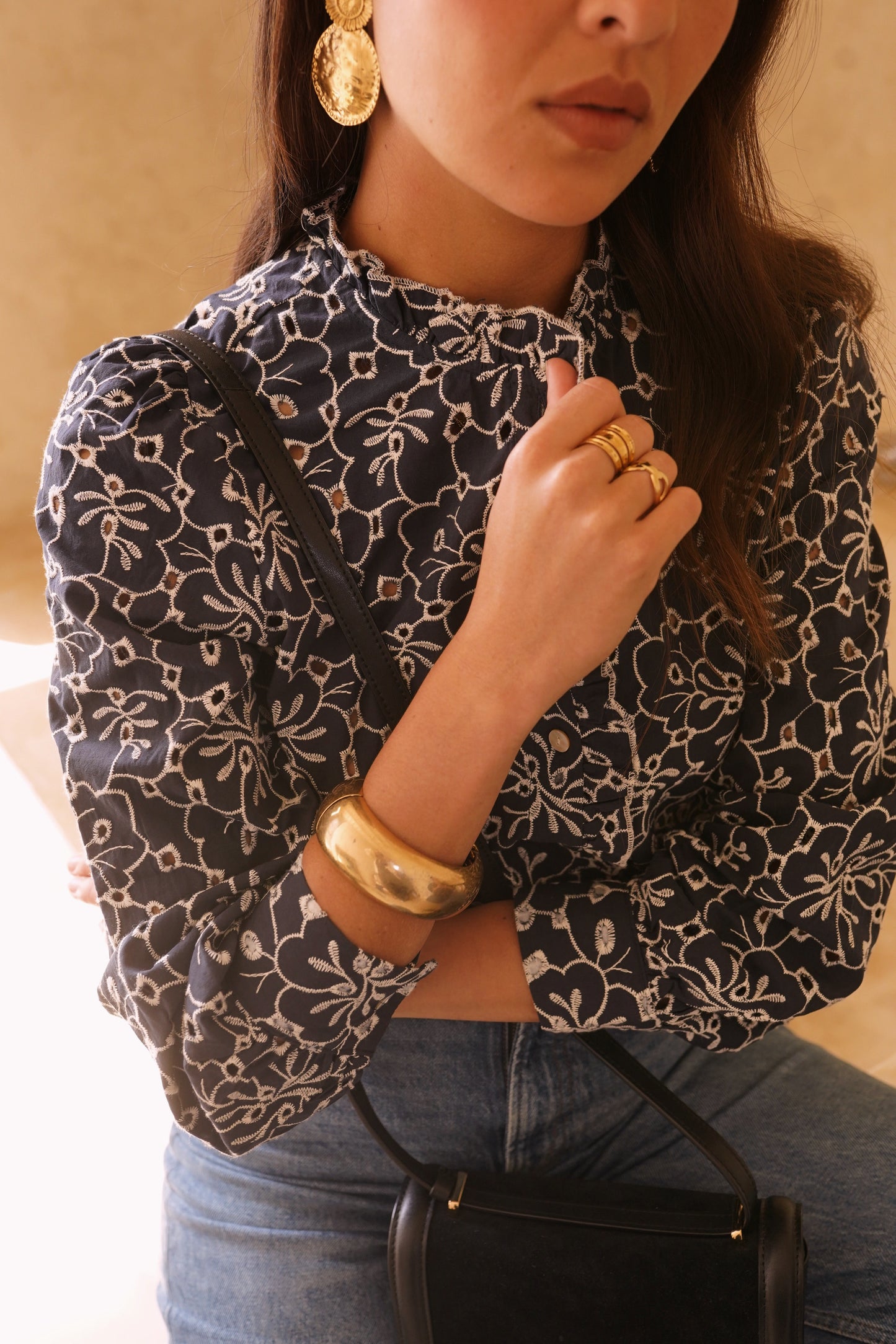 Debbie navy cutwork embroidered blouse