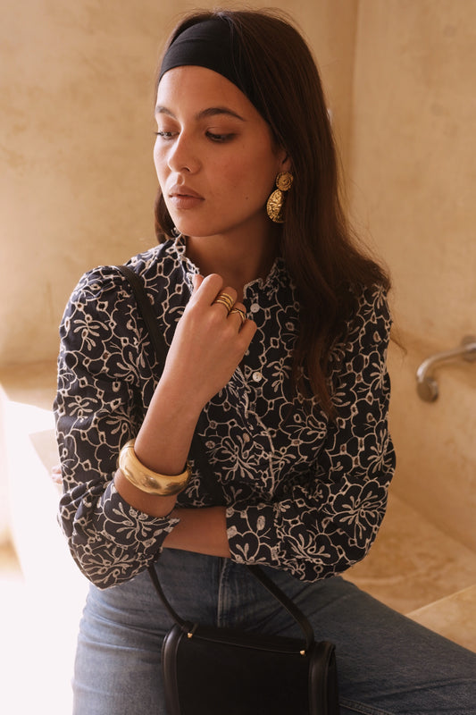 Debbie navy cutwork embroidered blouse