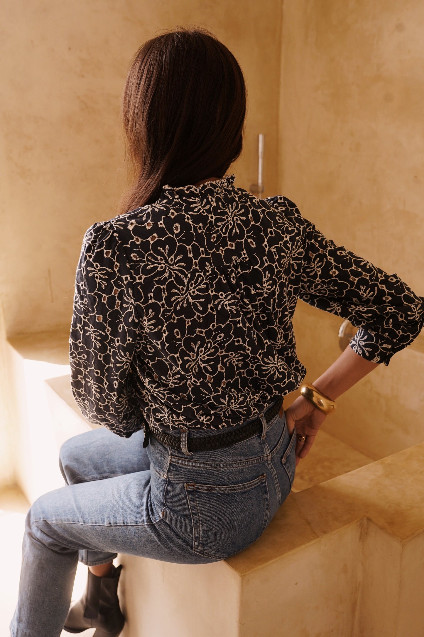 Debbie navy cutwork embroidered blouse