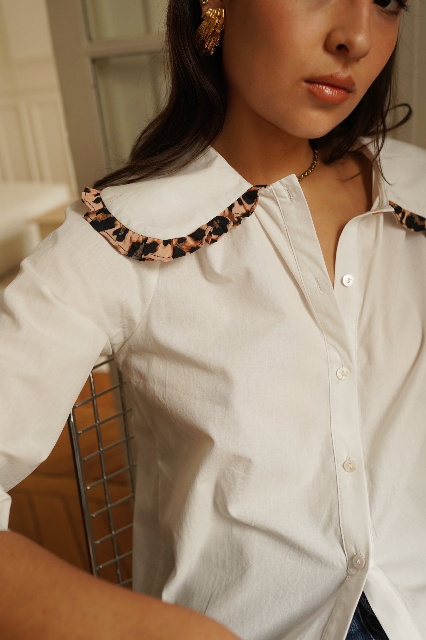 Ellie Peter Pan leopard trim shirt