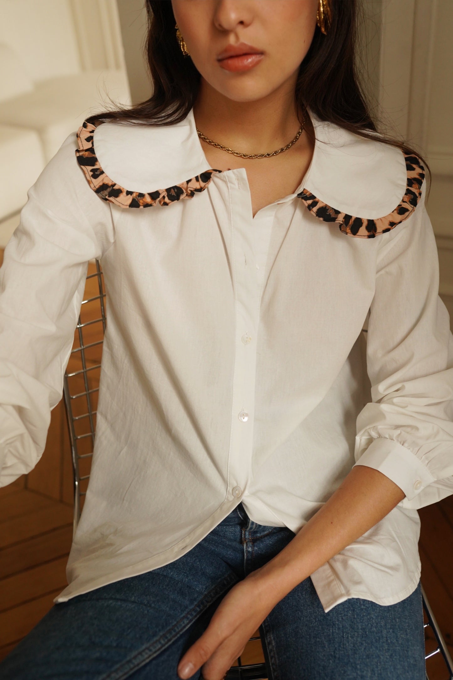 Ellie Peter Pan leopard trim shirt