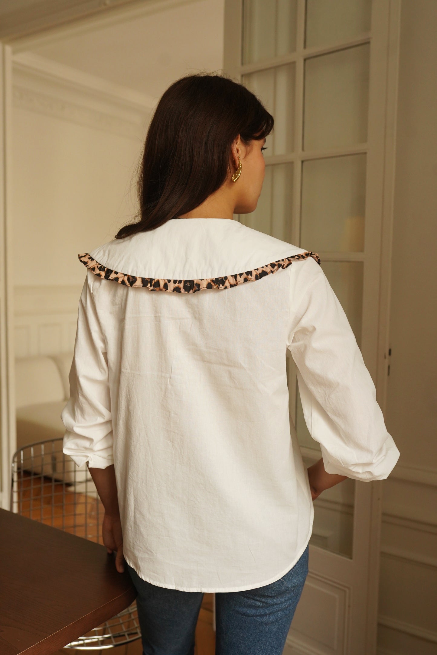 Ellie Peter Pan leopard trim shirt