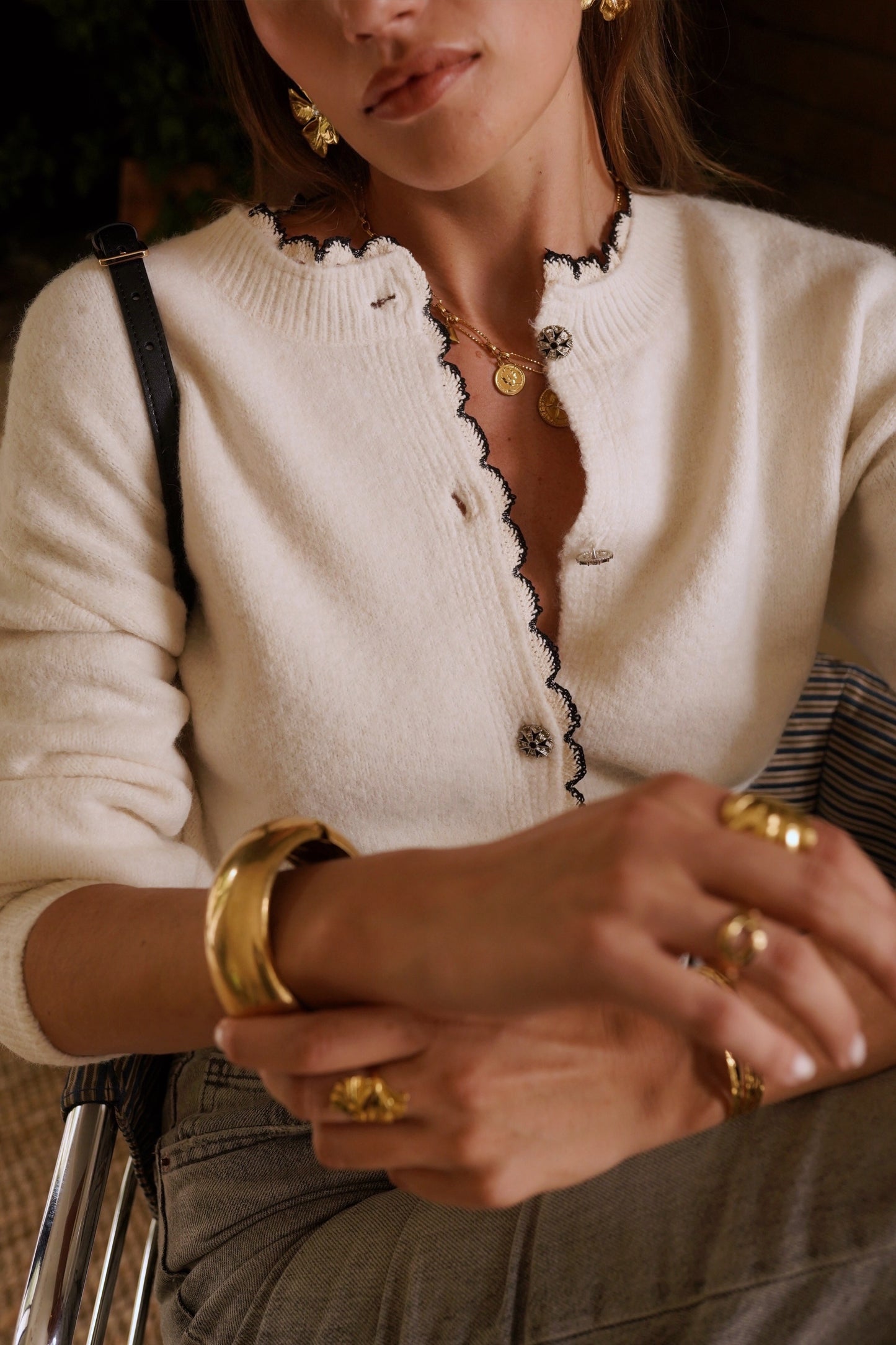 Tilly scallop trim ivory cardigan