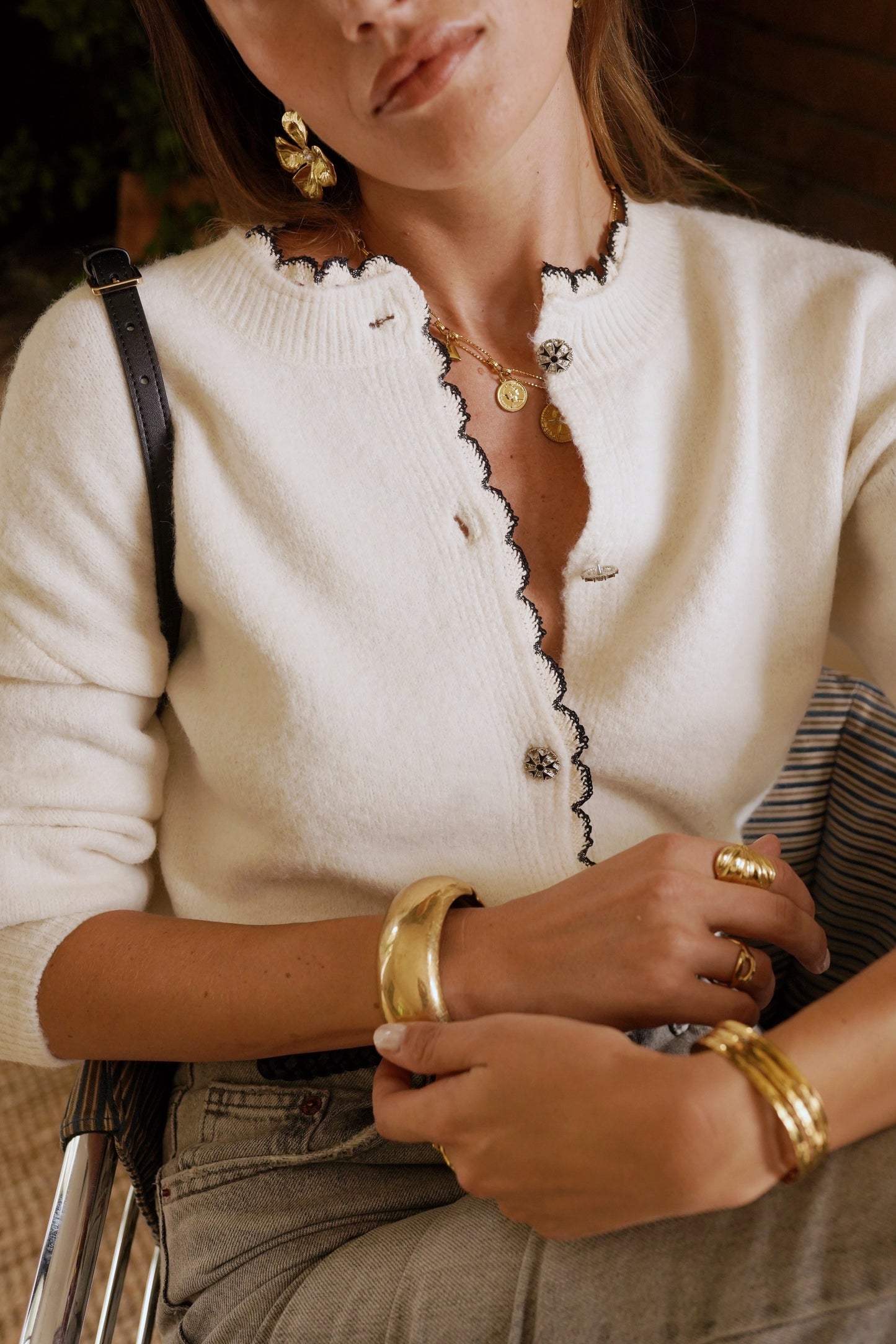 Tilly scallop trim ivory cardigan