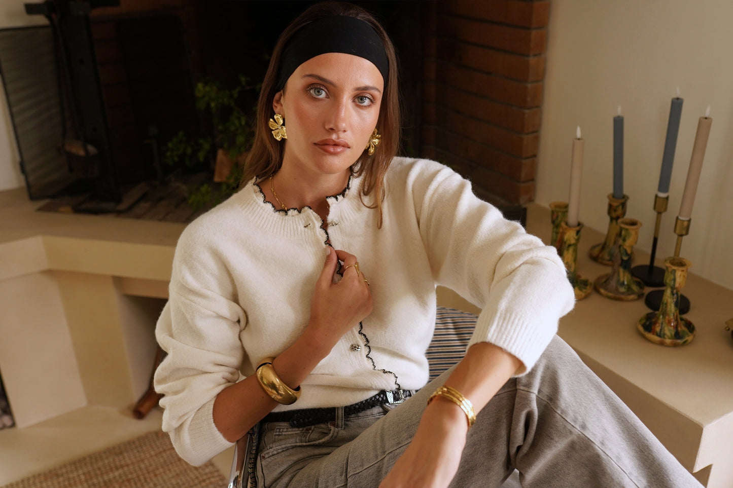 Tilly scallop trim ivory cardigan