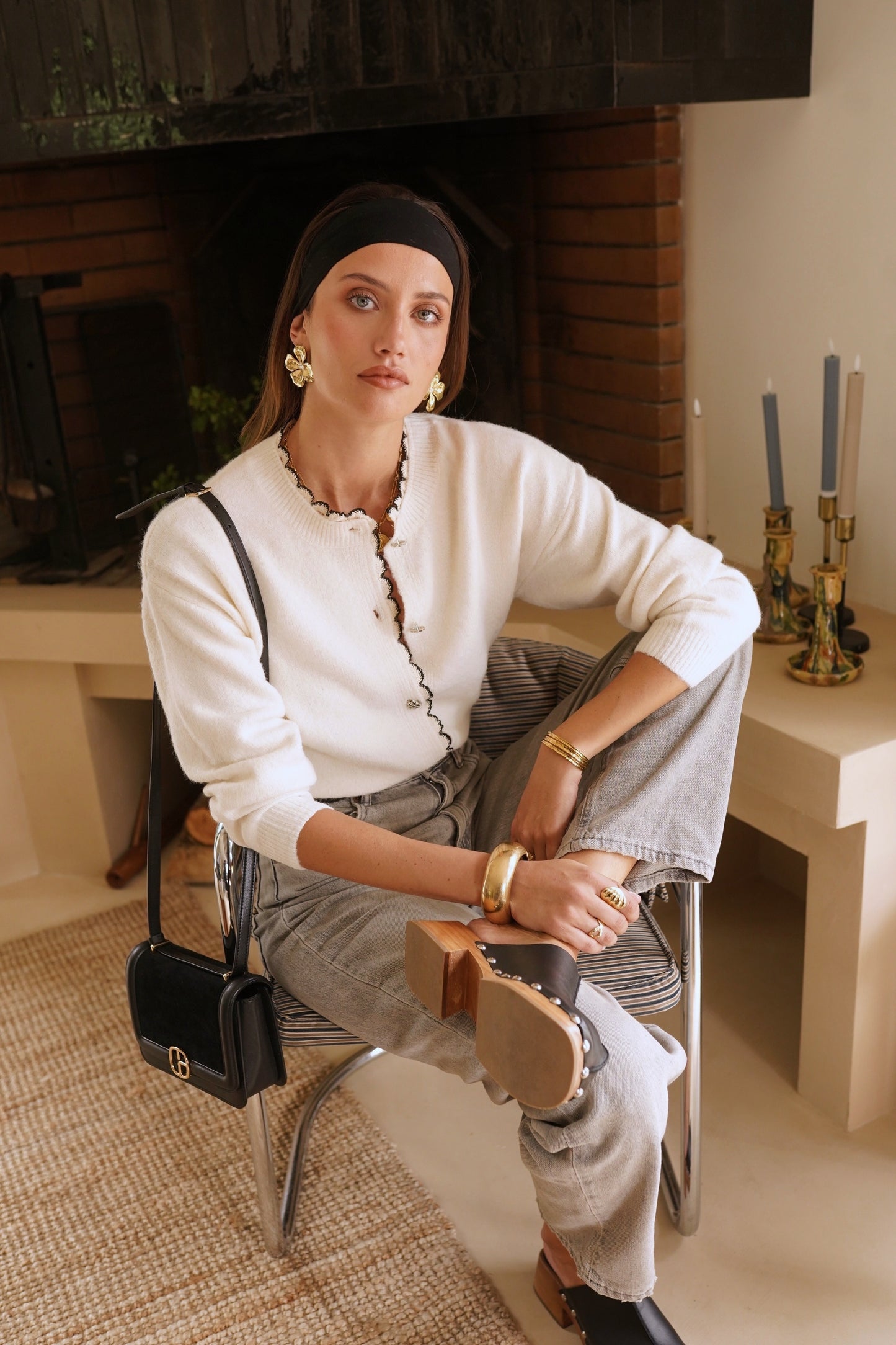 Tilly scallop trim ivory cardigan