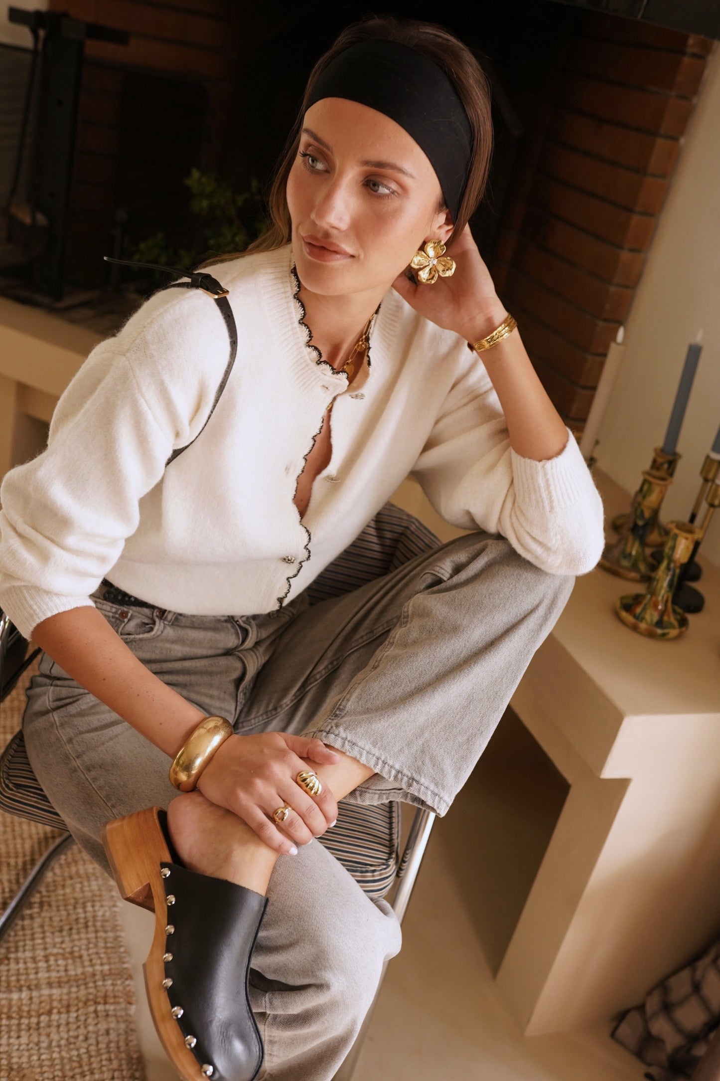 Tilly scallop trim ivory cardigan