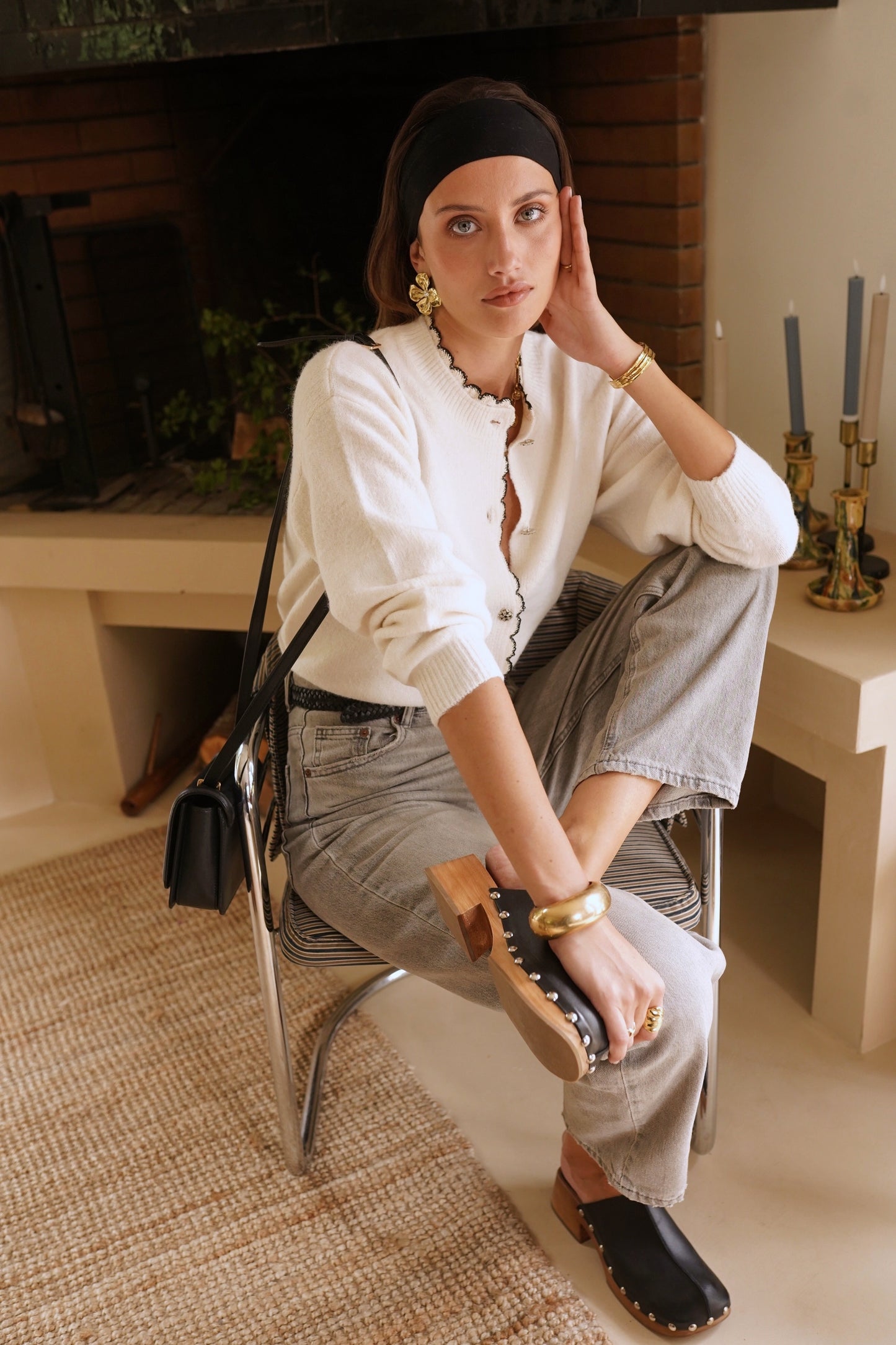 Tilly scallop trim ivory cardigan