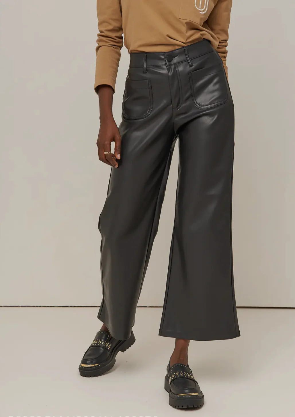 Wilme Black wide leg leather trousers