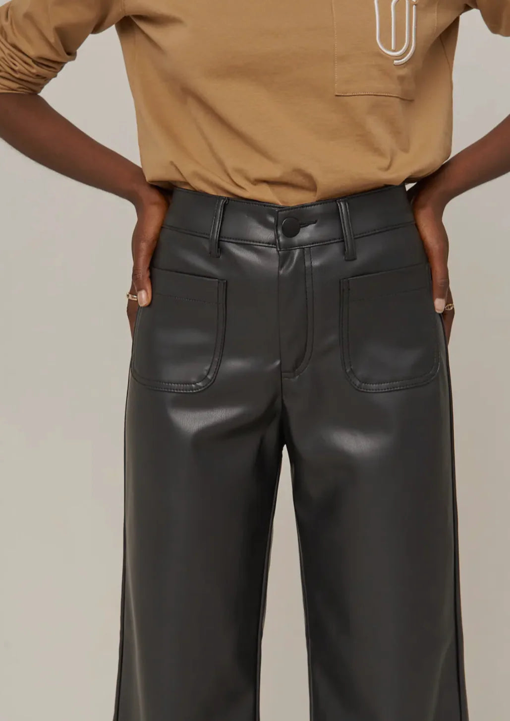 Wilme Black wide leg leather trousers