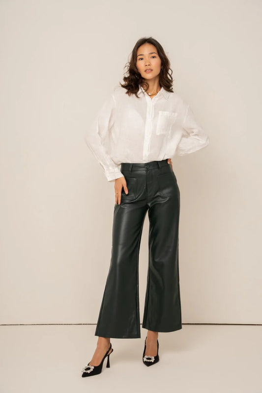 Wilme Black wide leg leather trousers