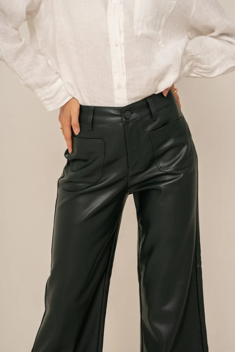 Wilme Black wide leg leather trousers